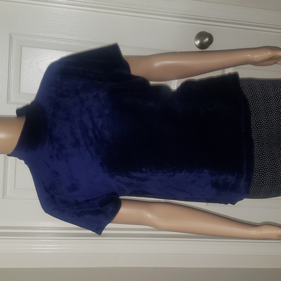 Telluride Clothing xl velvet royal blue mock neck cap sleeve stretchy top - Picture 1 of 7